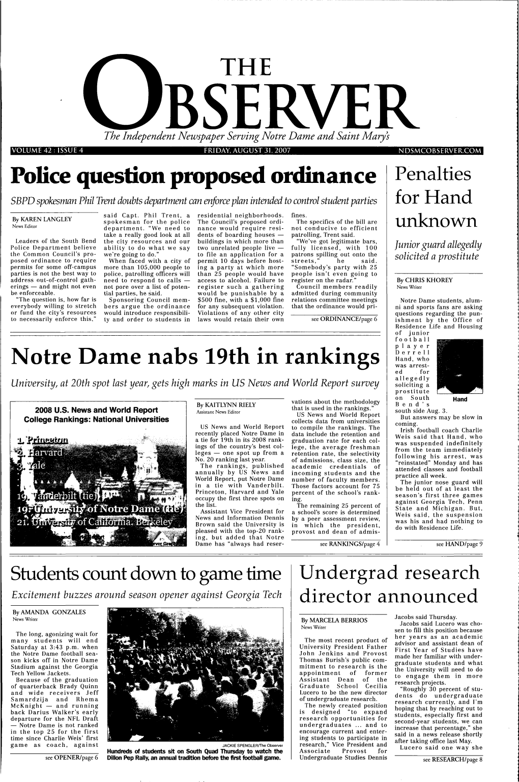 Police Question Proposed Ordinance Notre Dame Nabs 19Th in Rankings