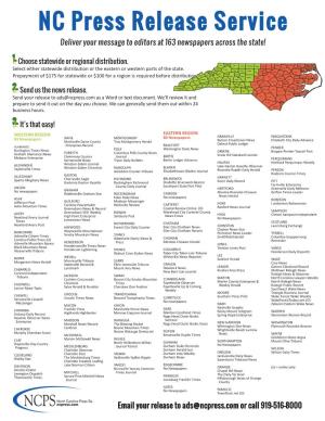 NC Press Release Service Deliver Your Message to Editors at 163 Newspapers Across the State!