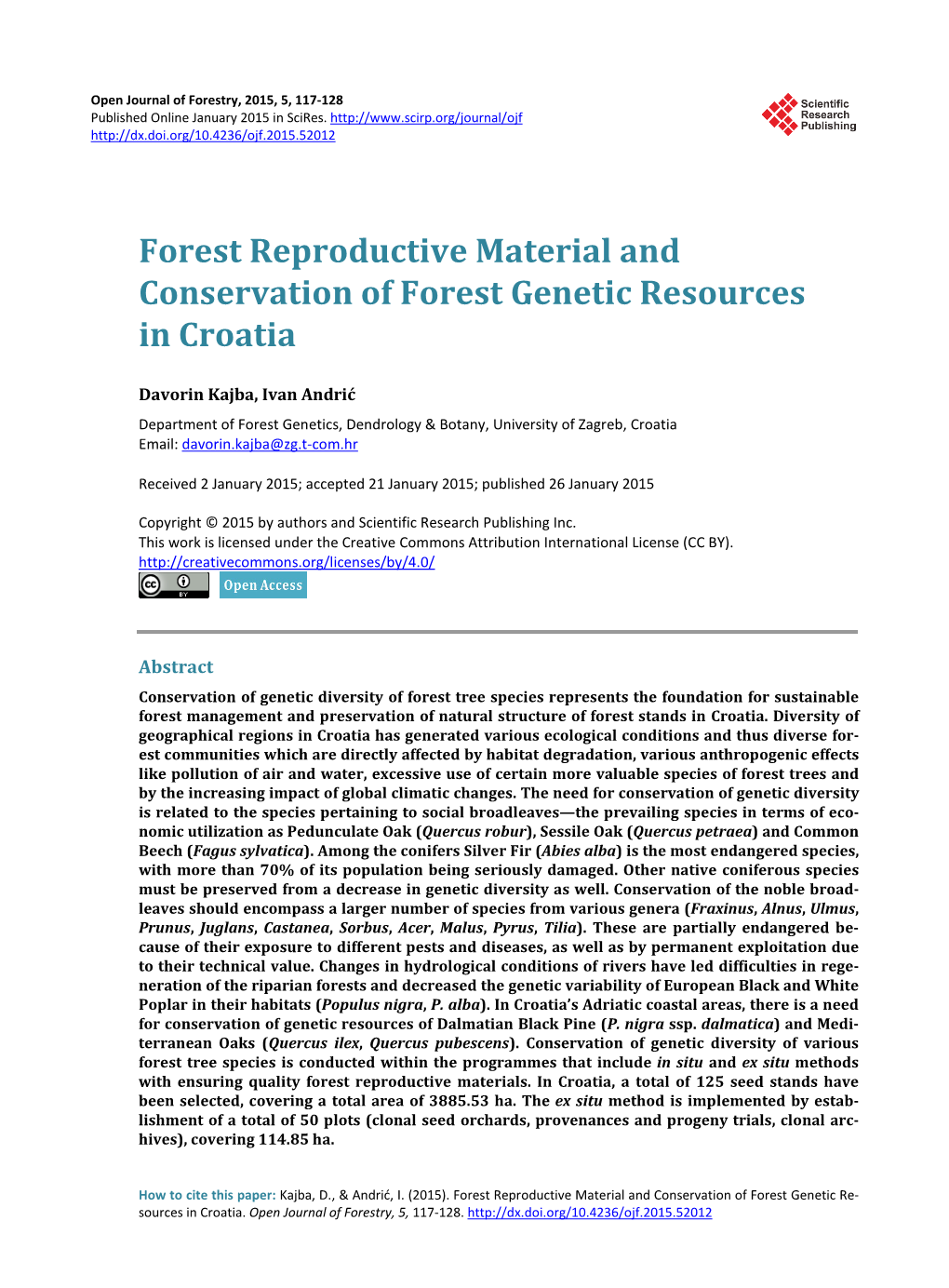 Forest Reproductive Material and Conservation of Forest Genetic Resources in Croatia