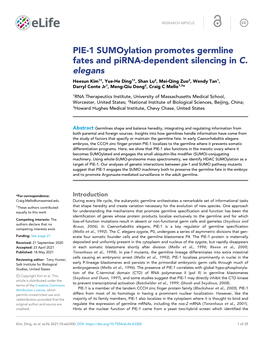 PIE-1 Sumoylation Promotes Germline Fates and Pirna-Dependent Silencing in C