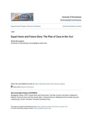 Equal Honor and Future Glory: the Plan of Zeus in the Iliad