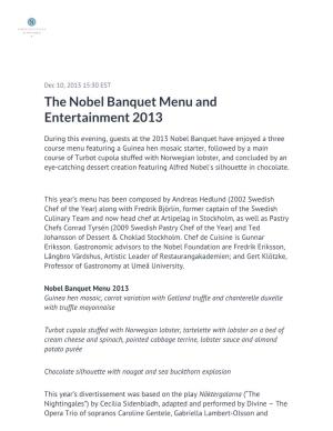 The Nobel Banquet Menu and Entertainment 2013