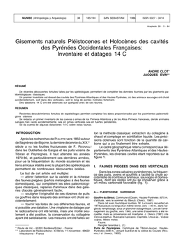 Gisements Naturels Pléistocenes Et Holocènes Des Cavités Des Pyrénées Occidentales Françaises: Inventaire Et Datages 14 C