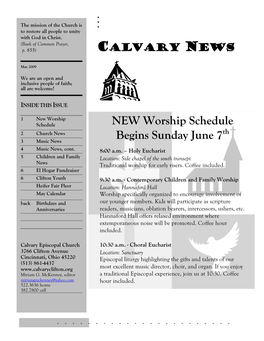 NEW Worship Schedule Begins Sunday June 7Th