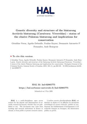 Genetic Diversity and Structure of the Binturong Arctictis Binturong