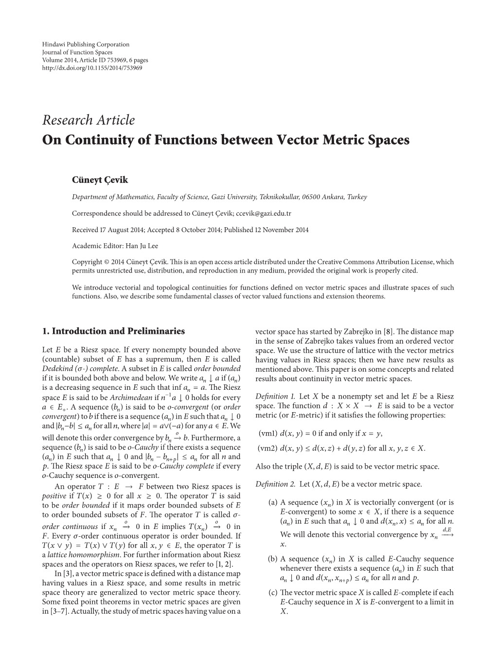 On Continuity of Functions Between Vector Metric Spaces