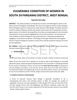 Vulnerable Condition of Women in South 24 Parganas District, West Bengal