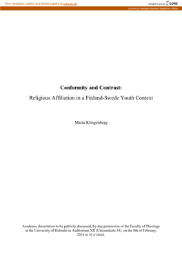 Conformity and Contrast: Religious Affiliation in a Finland-Swede Youth Context