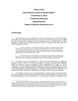 Order of the Inter-American Court of Human Rights* of February 3, 2010