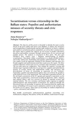 Securitisation Versus Citizenship in the Balkan States