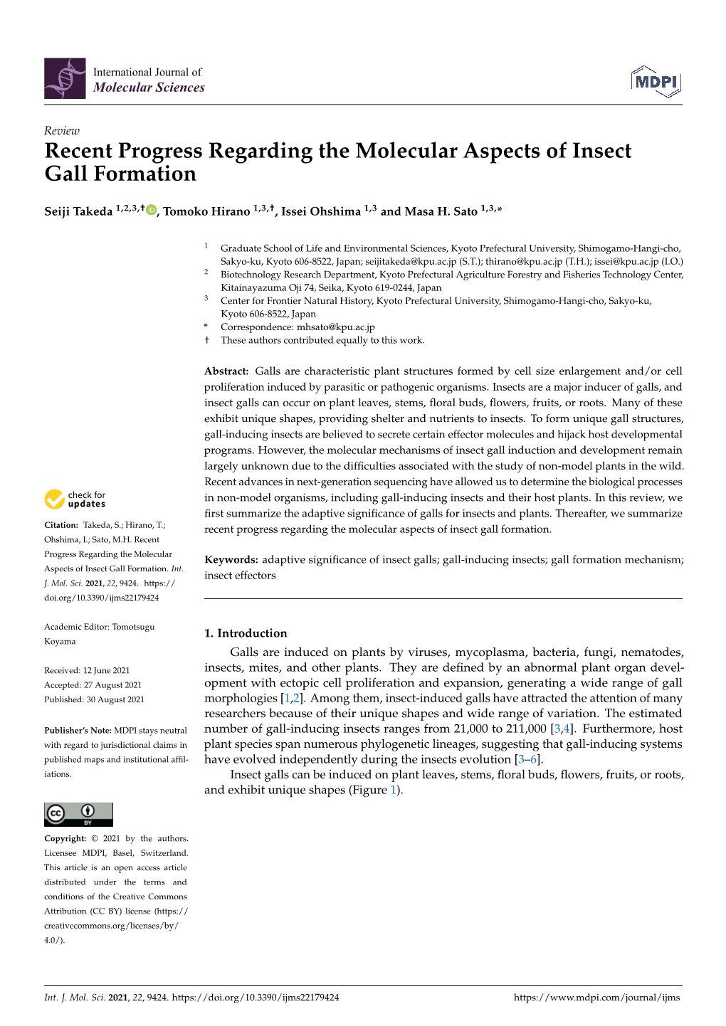 Review Recent Progress Regarding the Molecular Aspects of Insect Gall Formation