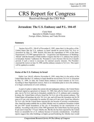 Jerusalem: the U.S. Embassy and P.L. 104-45