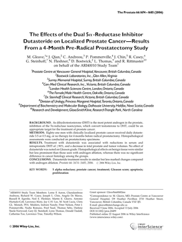 Reductase Inhibitor Dutasteride on Localized Prostate Cancer�Results from a 4-Month Pre-Radical Prostatectomy Study