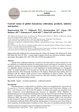 Current Status of Global Ganoderma Cultivation, Products, Industry and Market