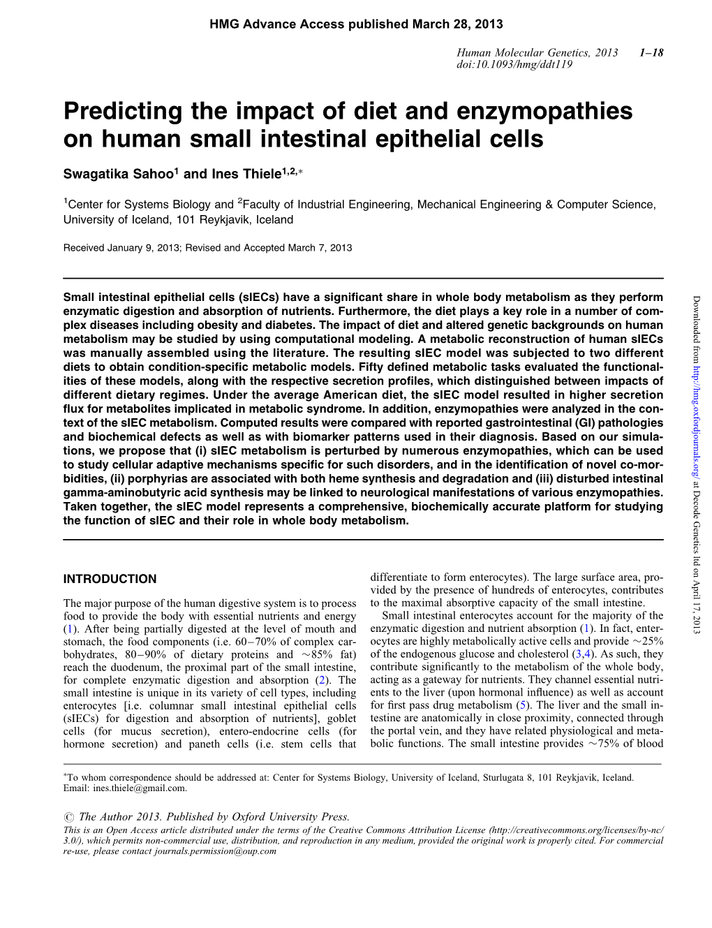 Predicting the Impact of Diet and Enzymopathies on Human Small Intestinal Epithelial Cells
