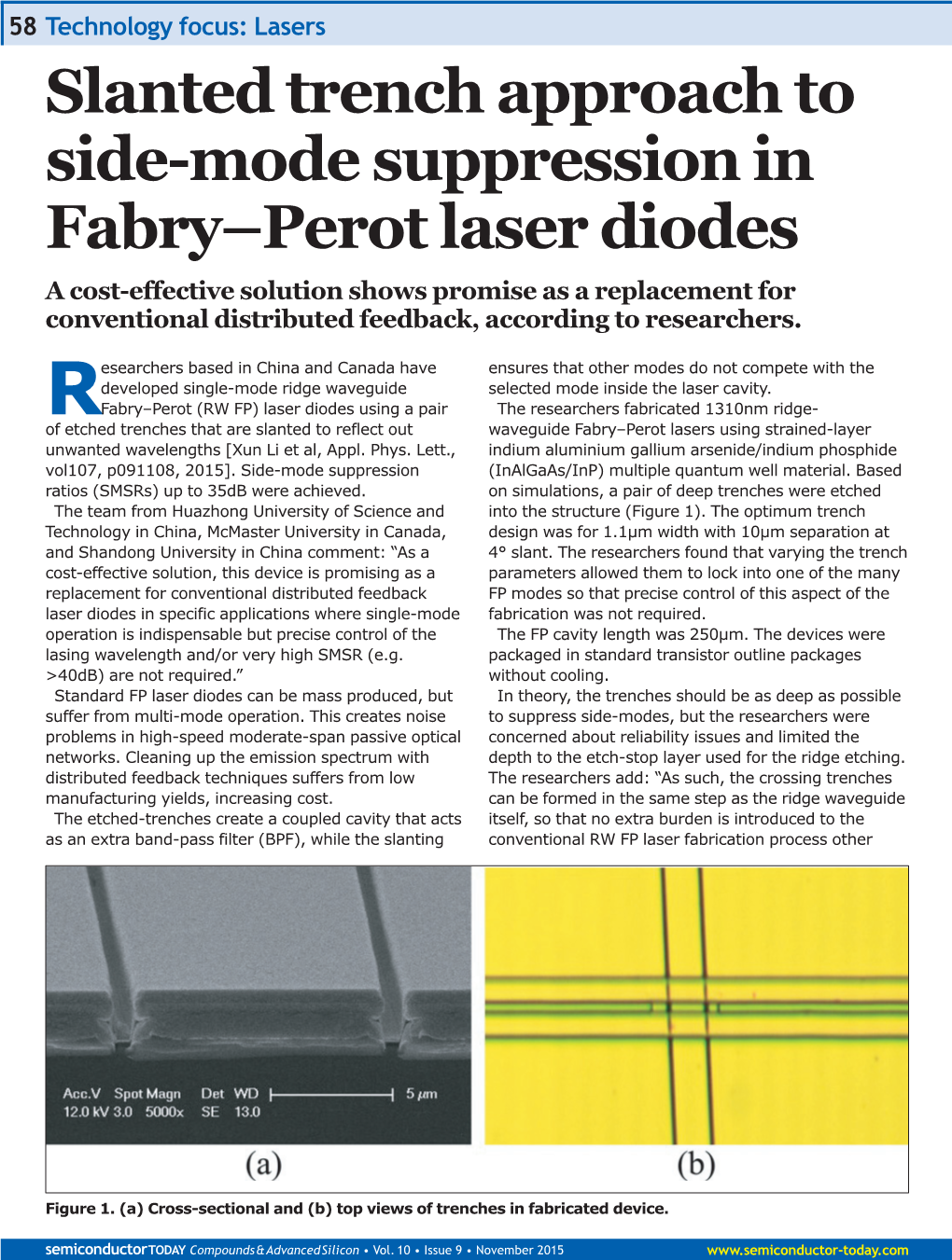 Slanted Trench Approach to Side-Mode Suppression in Fabry