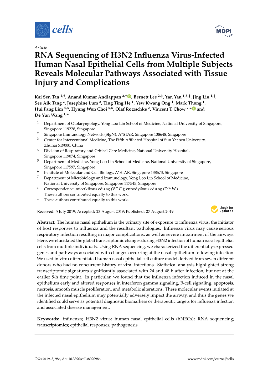 RNA Sequencing of H3N2 Influenza Virus-Infected Human Nasal