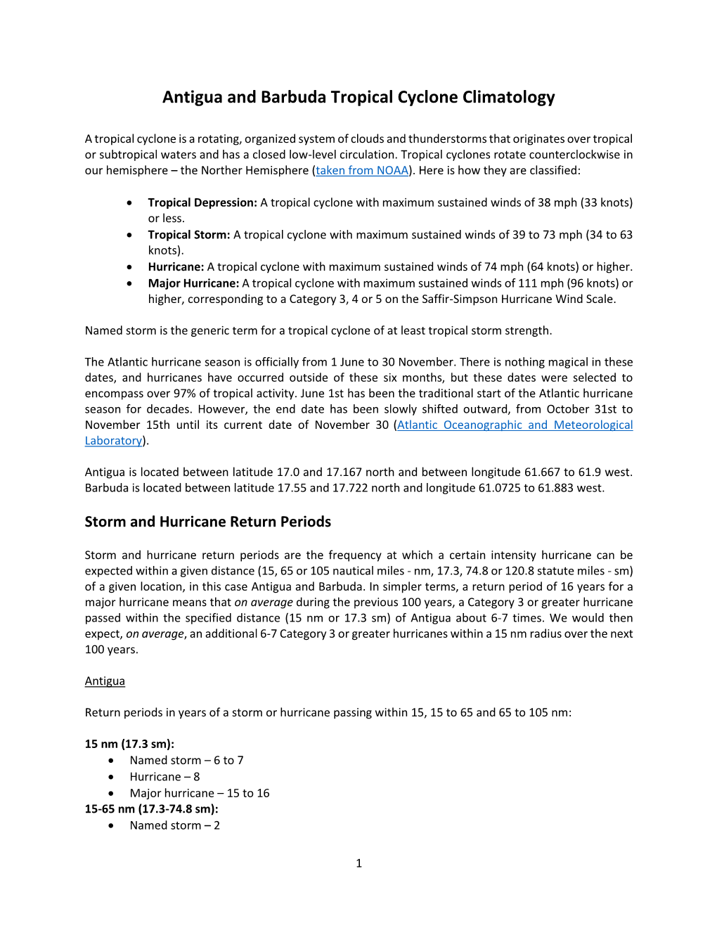 Antigua and Barbuda Tropical Cyclone Climatology
