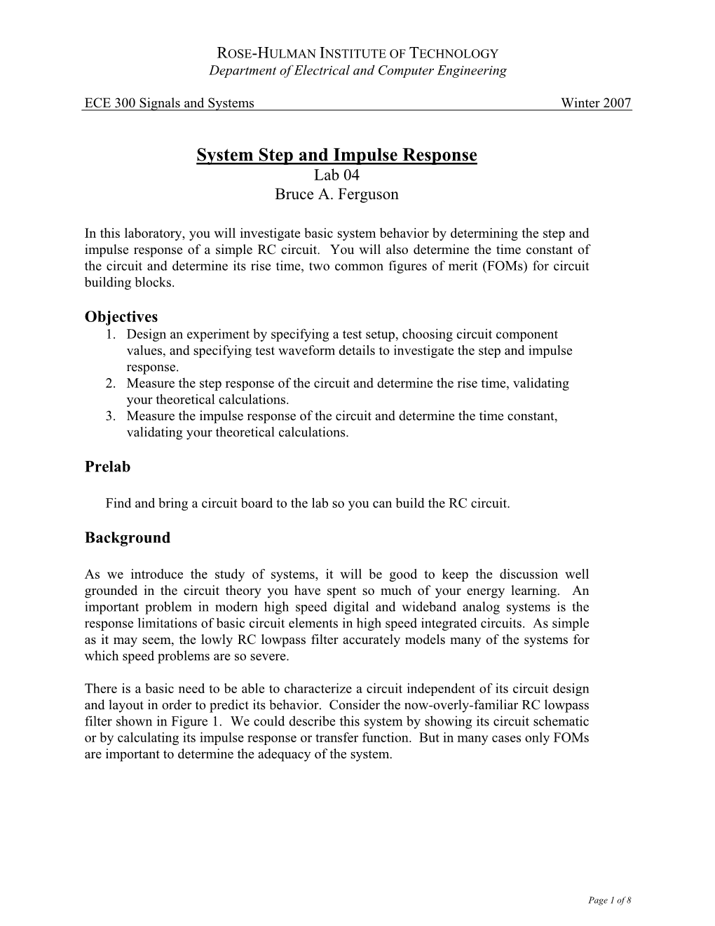 System Step and Impulse Response Lab 04 Bruce A