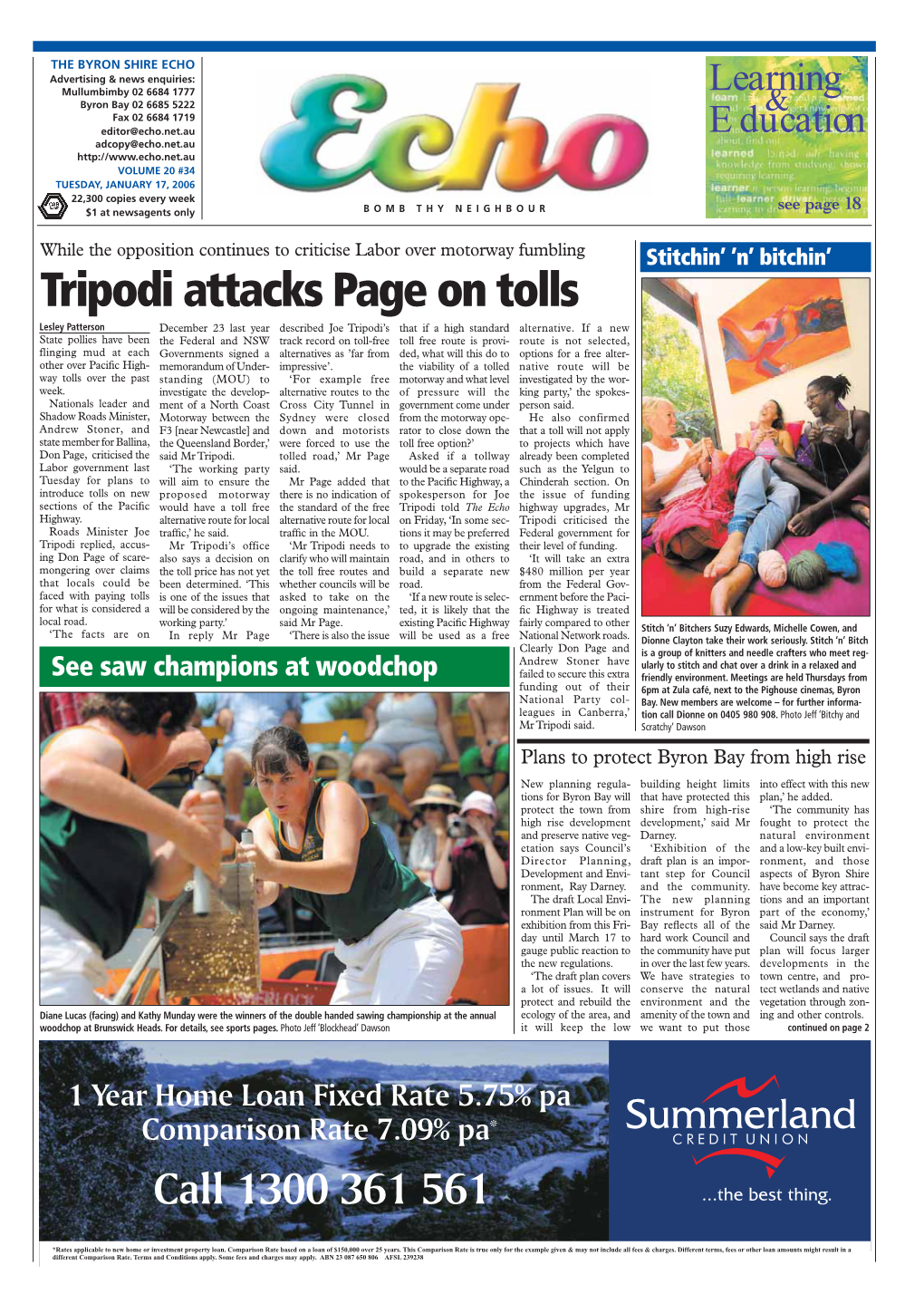 Tripodi Attacks Page on Tolls Lesley Patterson December 23 Last Year Described Joe Tripodi’S That If a High Standard Alternative