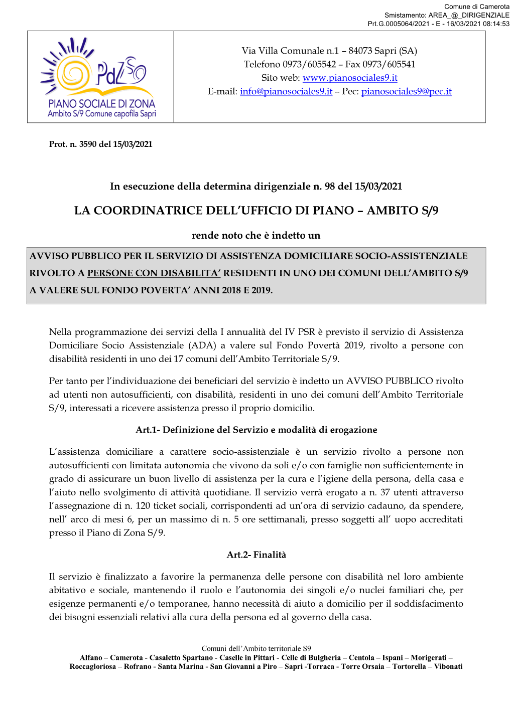 La Coordinatrice Dell'ufficio Di Piano