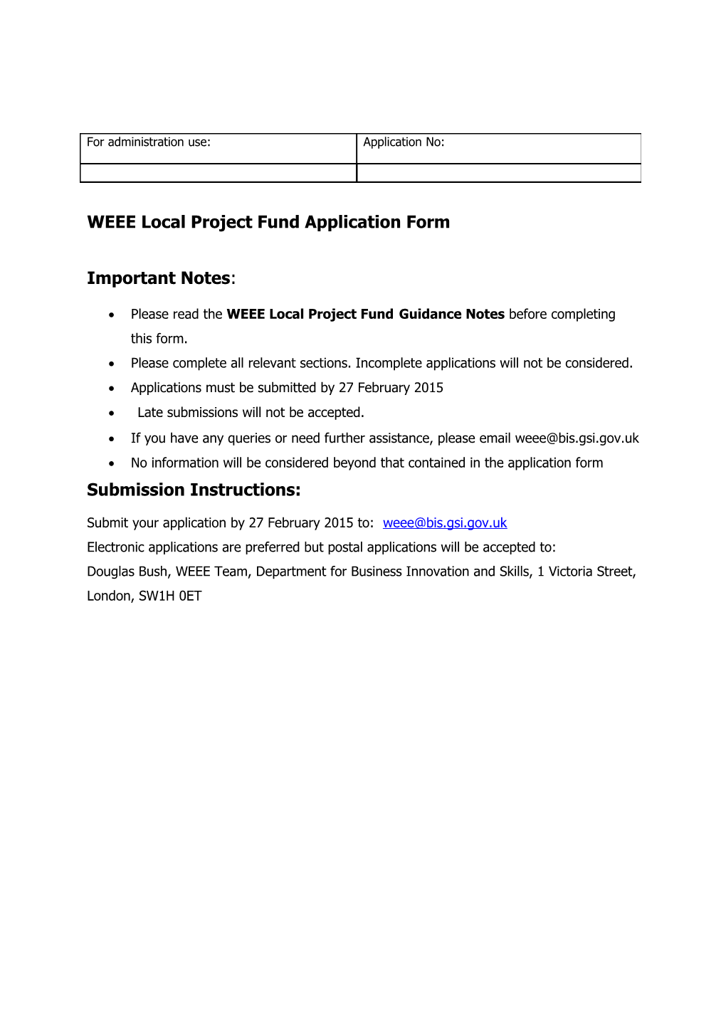 WEEE Local Project Fund Application Form