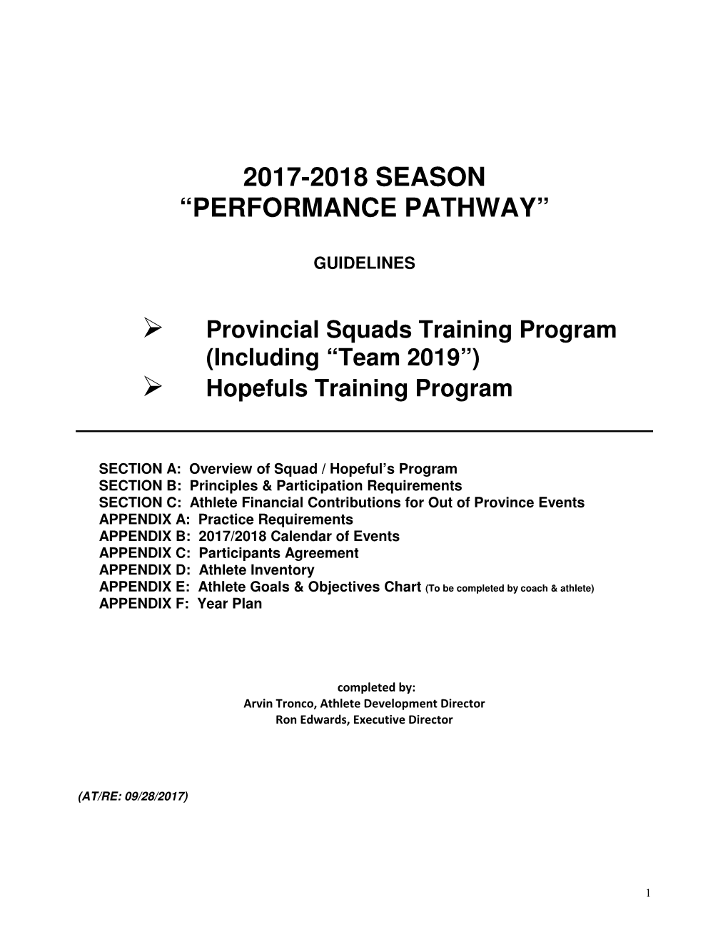 2017-2018 Season “Performance Pathway”