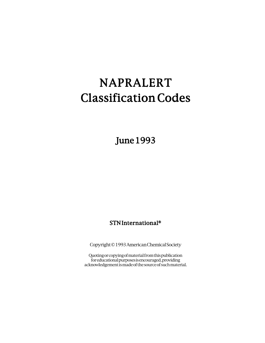 NAPRALERT Classification Codes