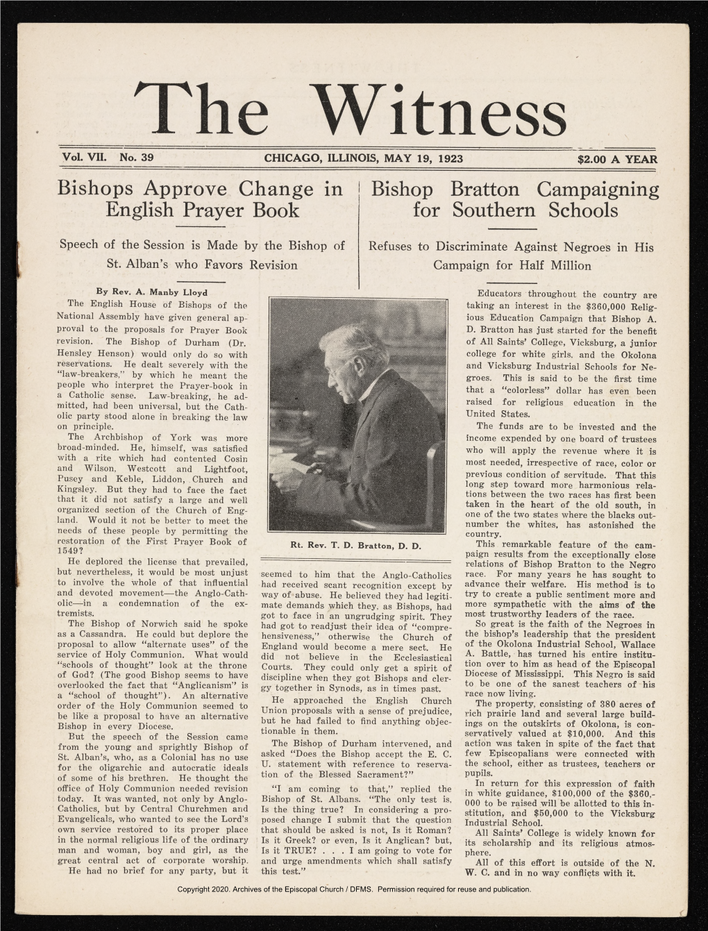 1923 the Witness, Vol. 7, No. 39. May 19, 1923