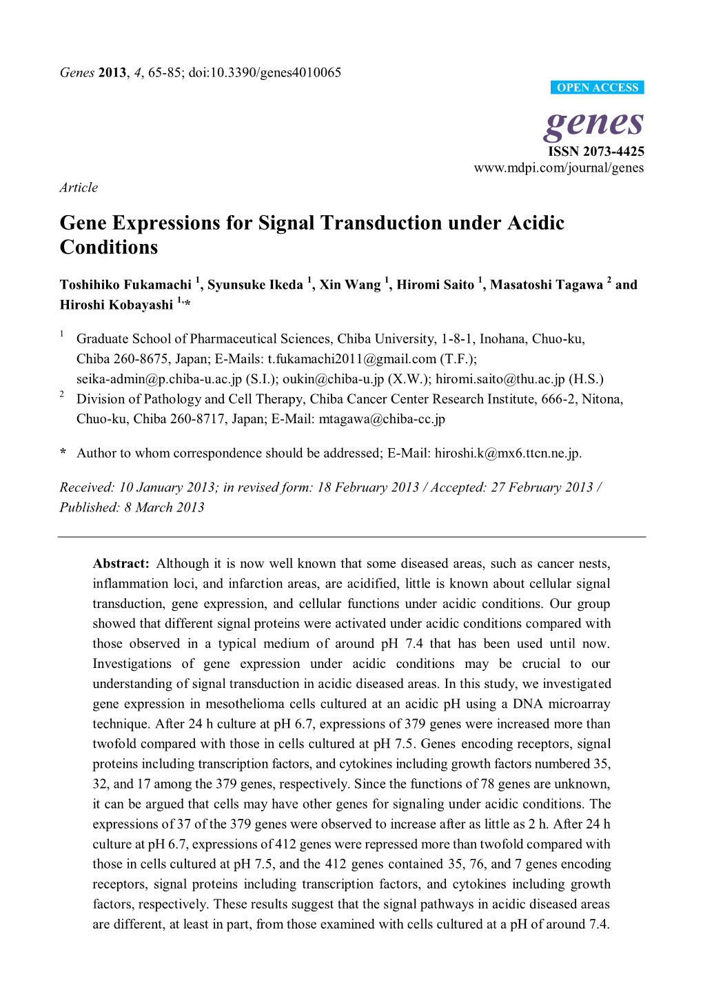 Gene Expressions for Signal Transduction Under Acidic Conditions