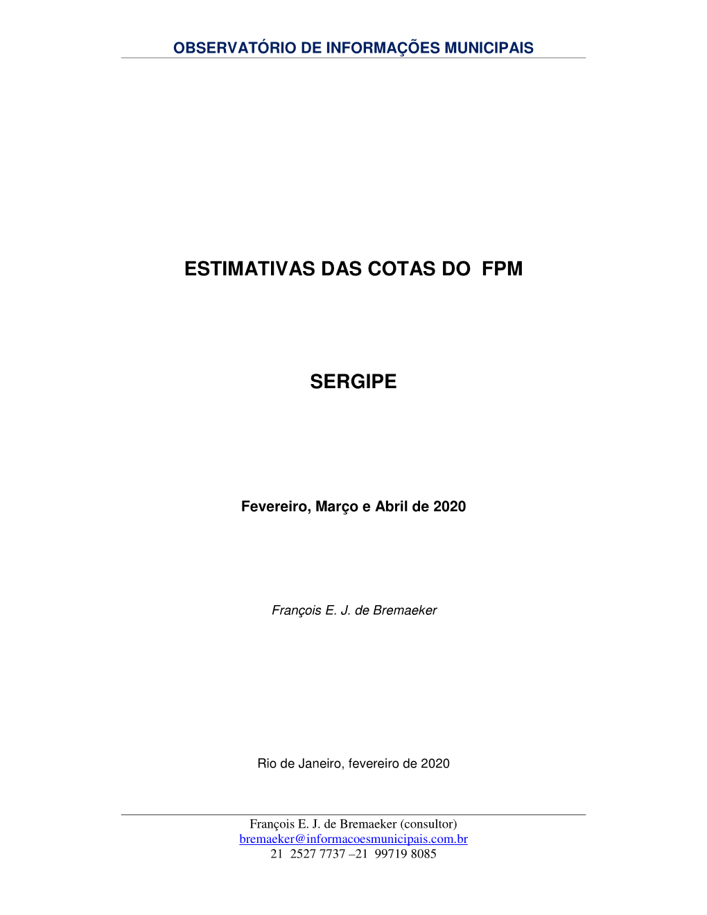 Estimativas Das Cotas Do Fpm Sergipe