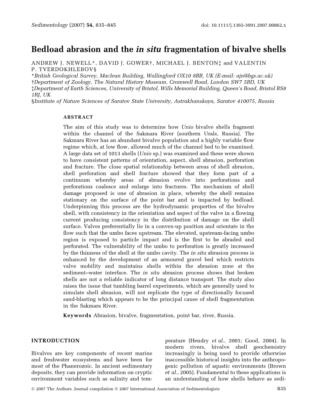 Bedload Abrasion and the in Situ Fragmentation of Bivalve Shells