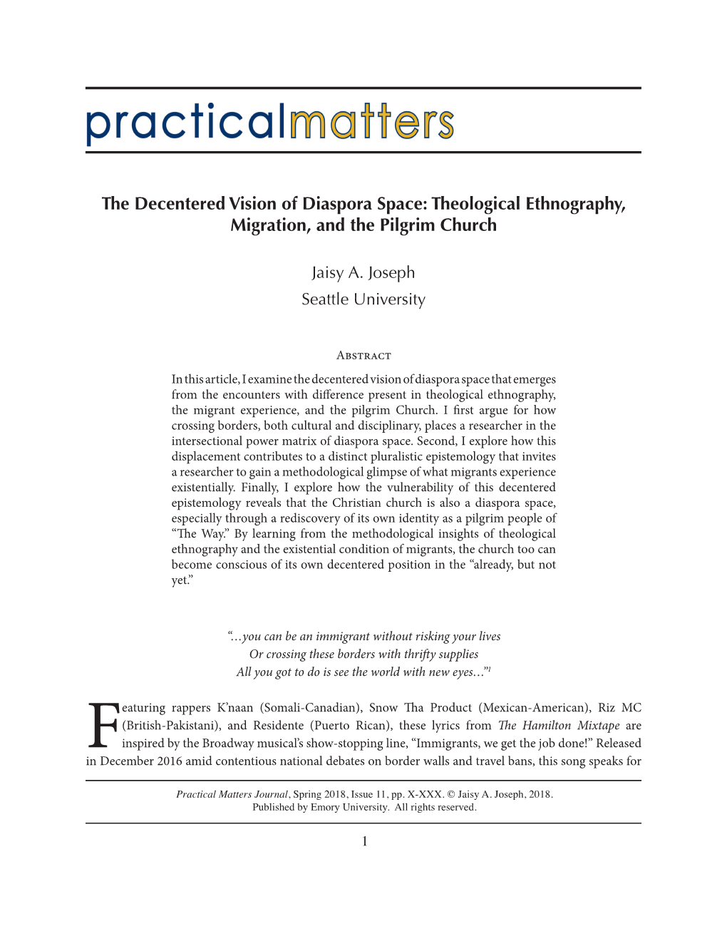 Joseph, Decentered Vision of Diaspora Space Those Who Are Often Misrepresented Or Excluded by Socio-Political Discourse in the US