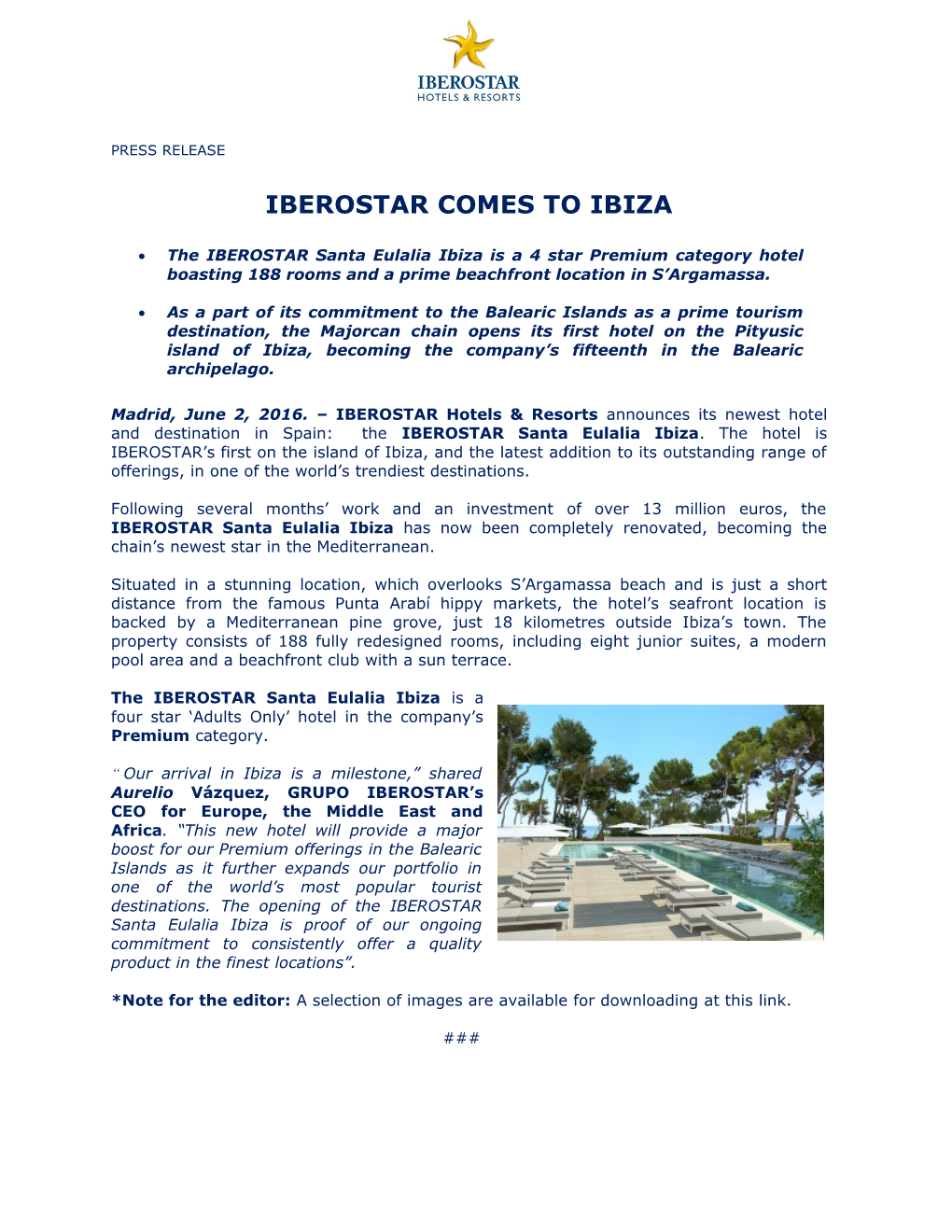 Press Release Iberostar Comes to Ibiza