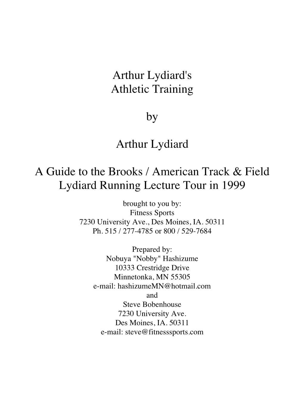 Arthur Lydiard's Athletic Training