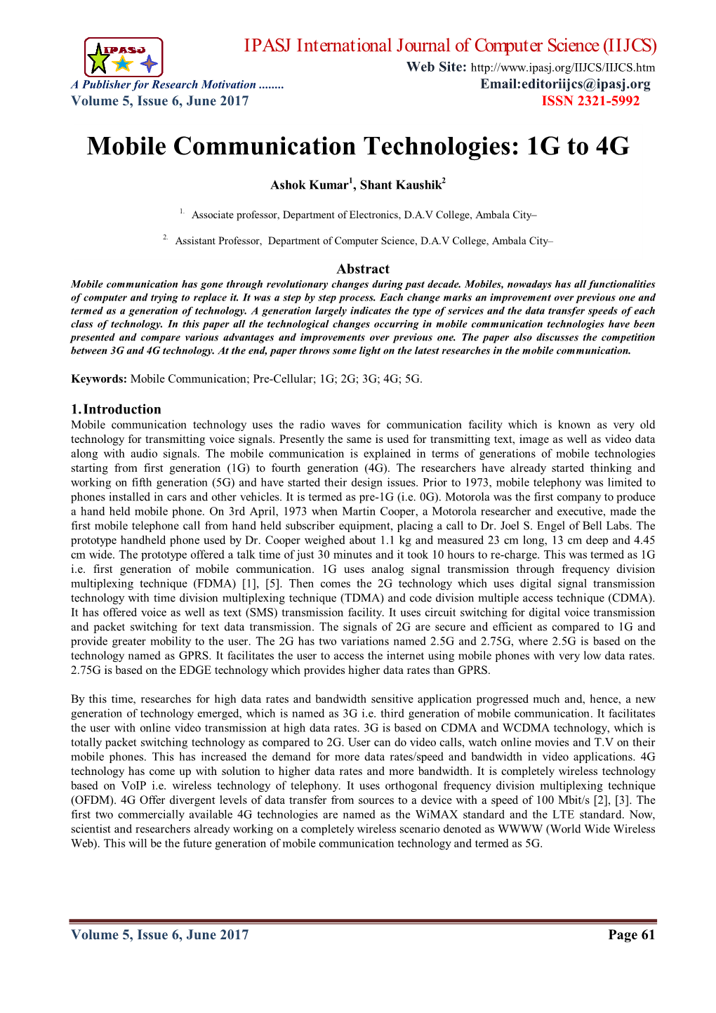 Mobile Communication Technologies: 1G to 4G