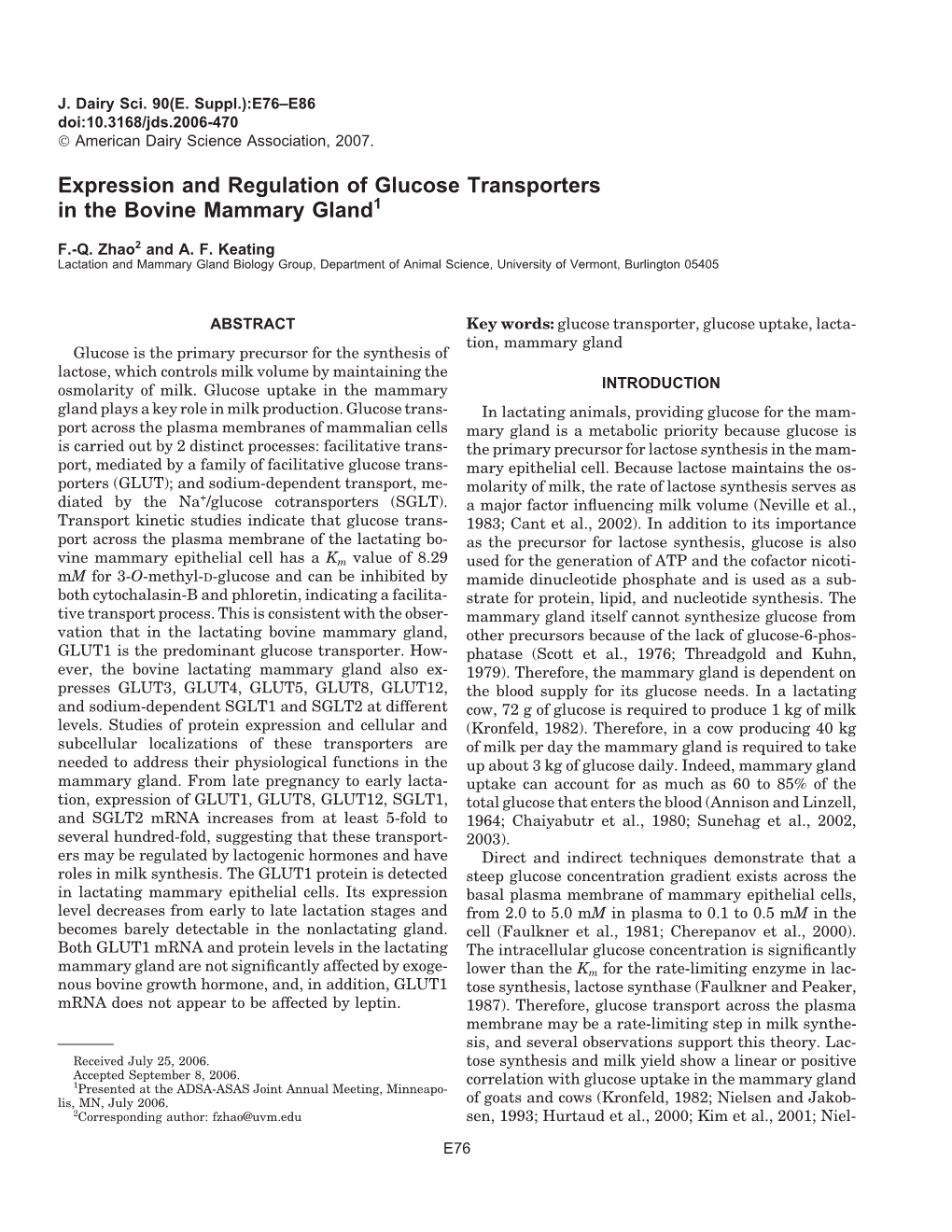 Expression and Regulation of Glucose Transporters in the Bovine Mammary Gland1