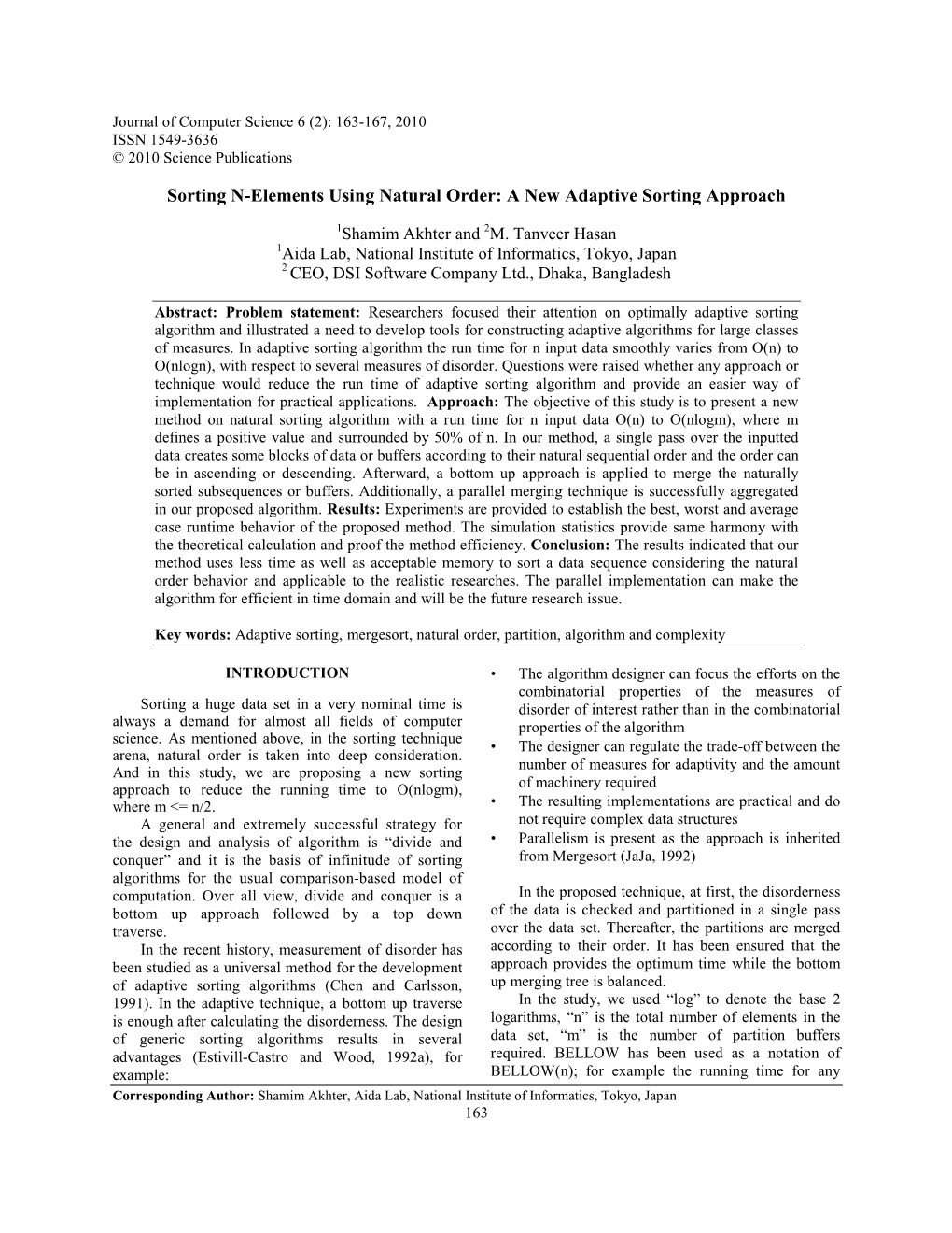 Sorting N-Elements Using Natural Order: a New Adaptive Sorting Approach