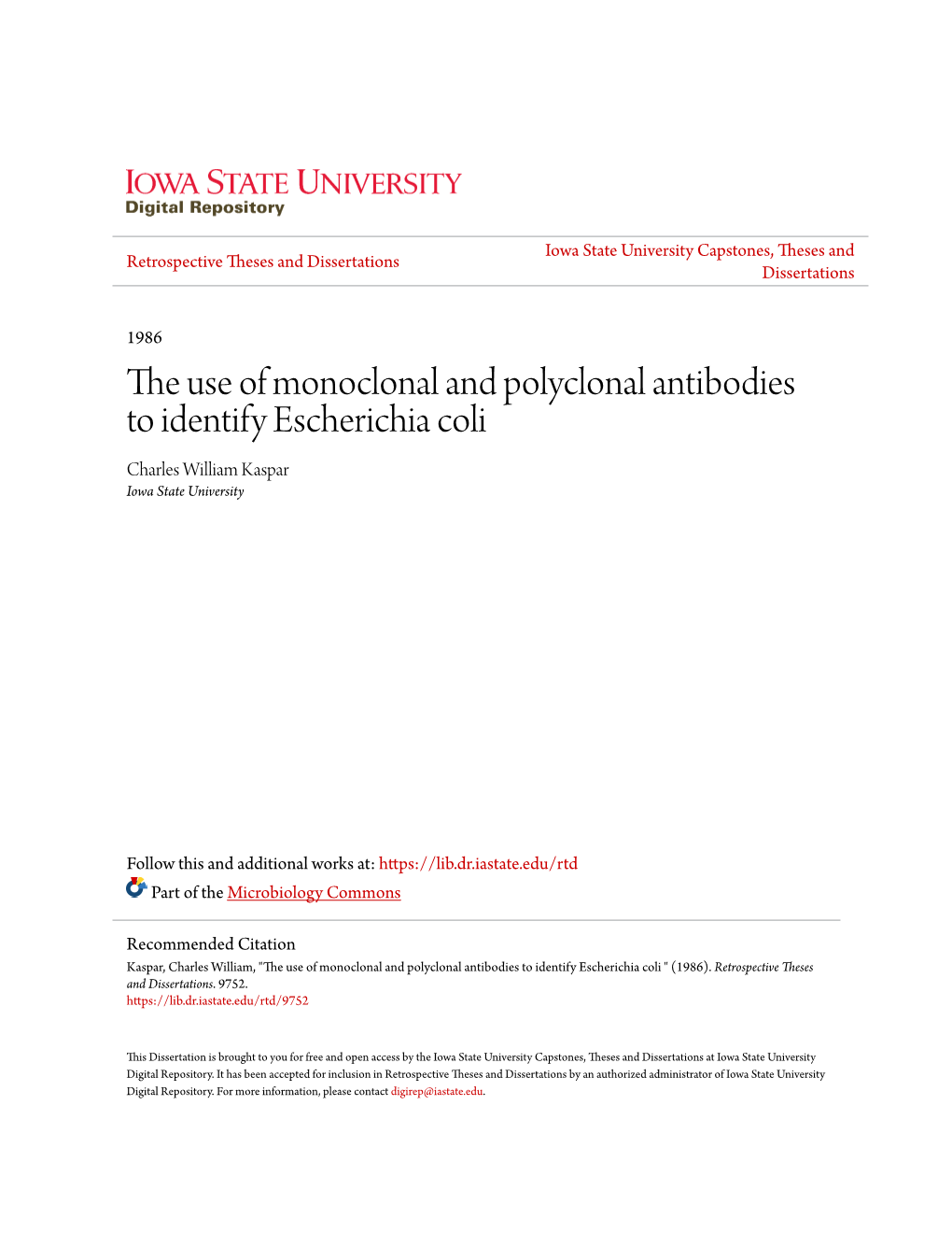 The Use of Monoclonal and Polyclonal Antibodies to Identify Escherichia Coli 