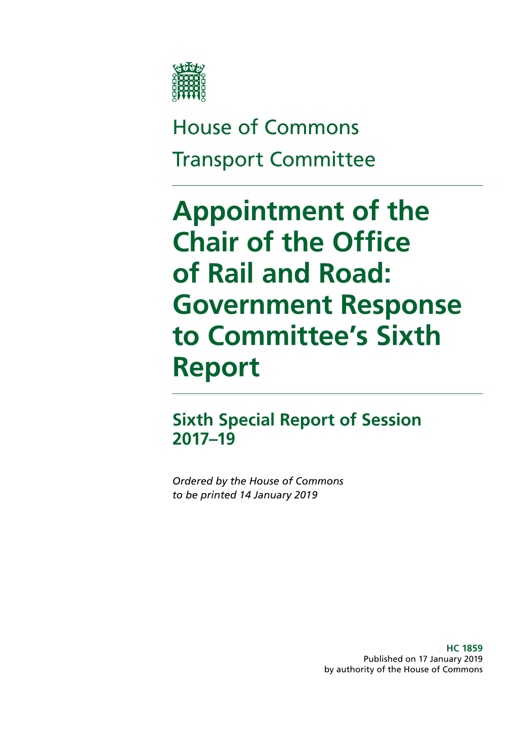 Appointment of the Chair of the Office of Rail and Road: Government Response to Committee’S Sixth Report