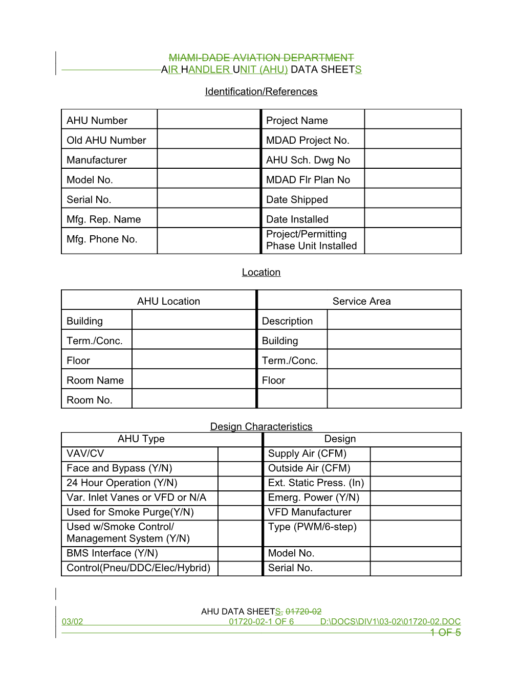 MDAD AHU Data Sheet