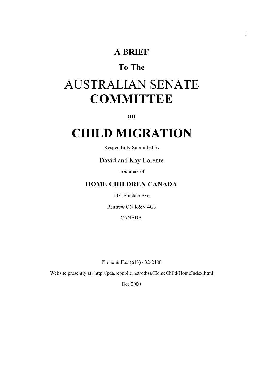 AUSTRALIAN SENATE COMMITTEE On