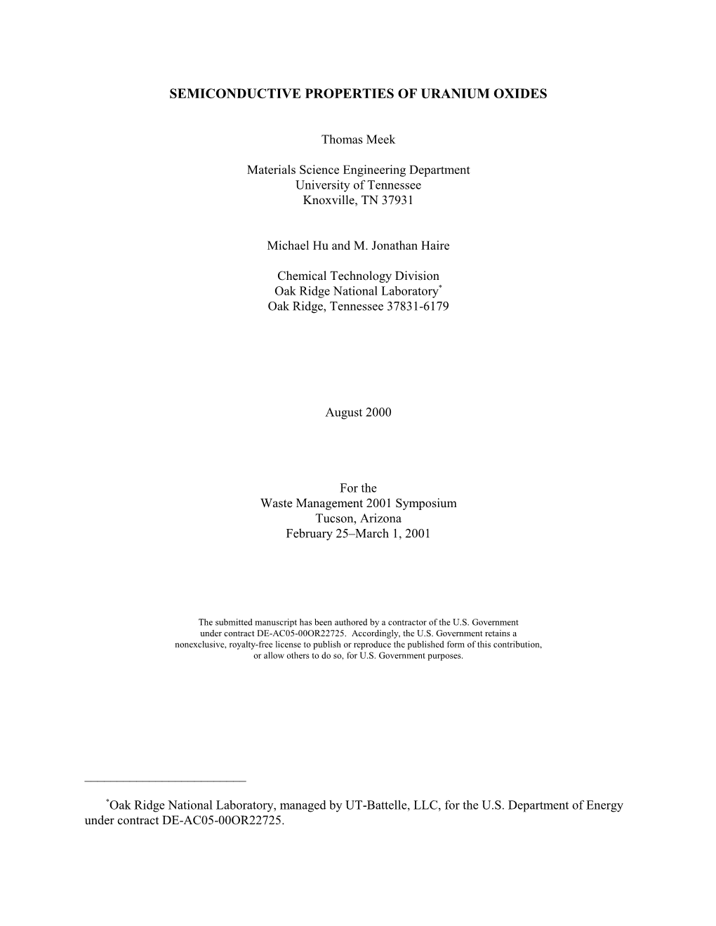 Semiconductive Properties of Uranium Oxides