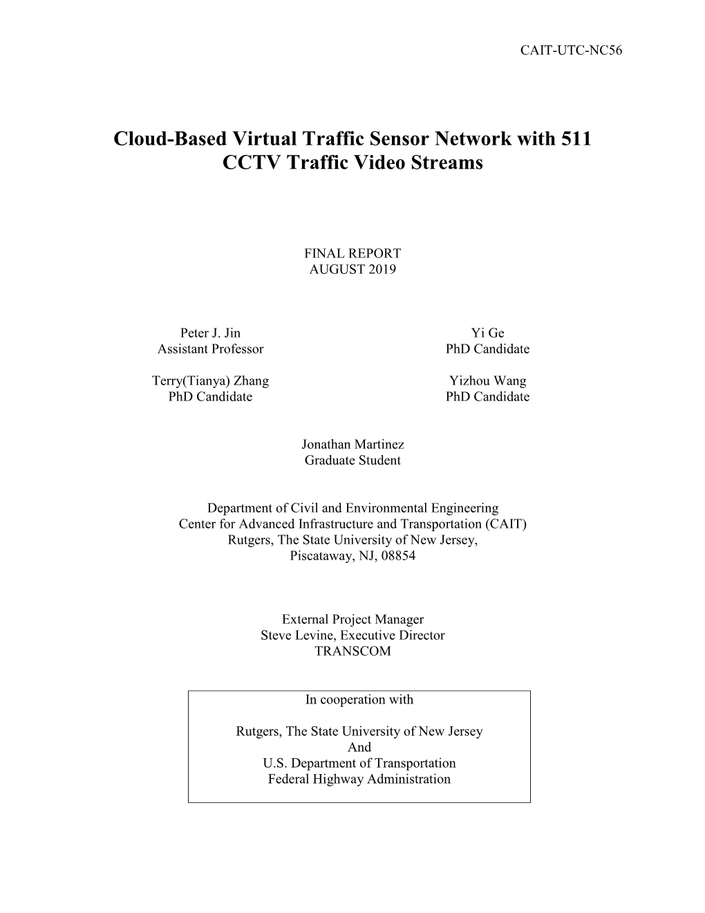 Cloud-Based Virtual Traffic Sensor Network with 511 CCTV Video