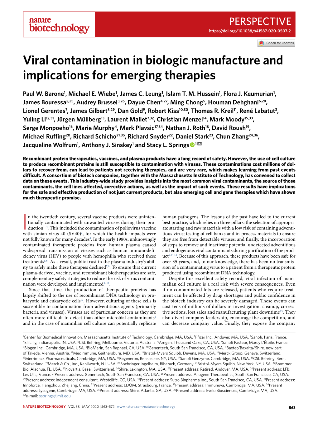 Viral Contamination in Biologic Manufacture and Implications for Emerging Therapies