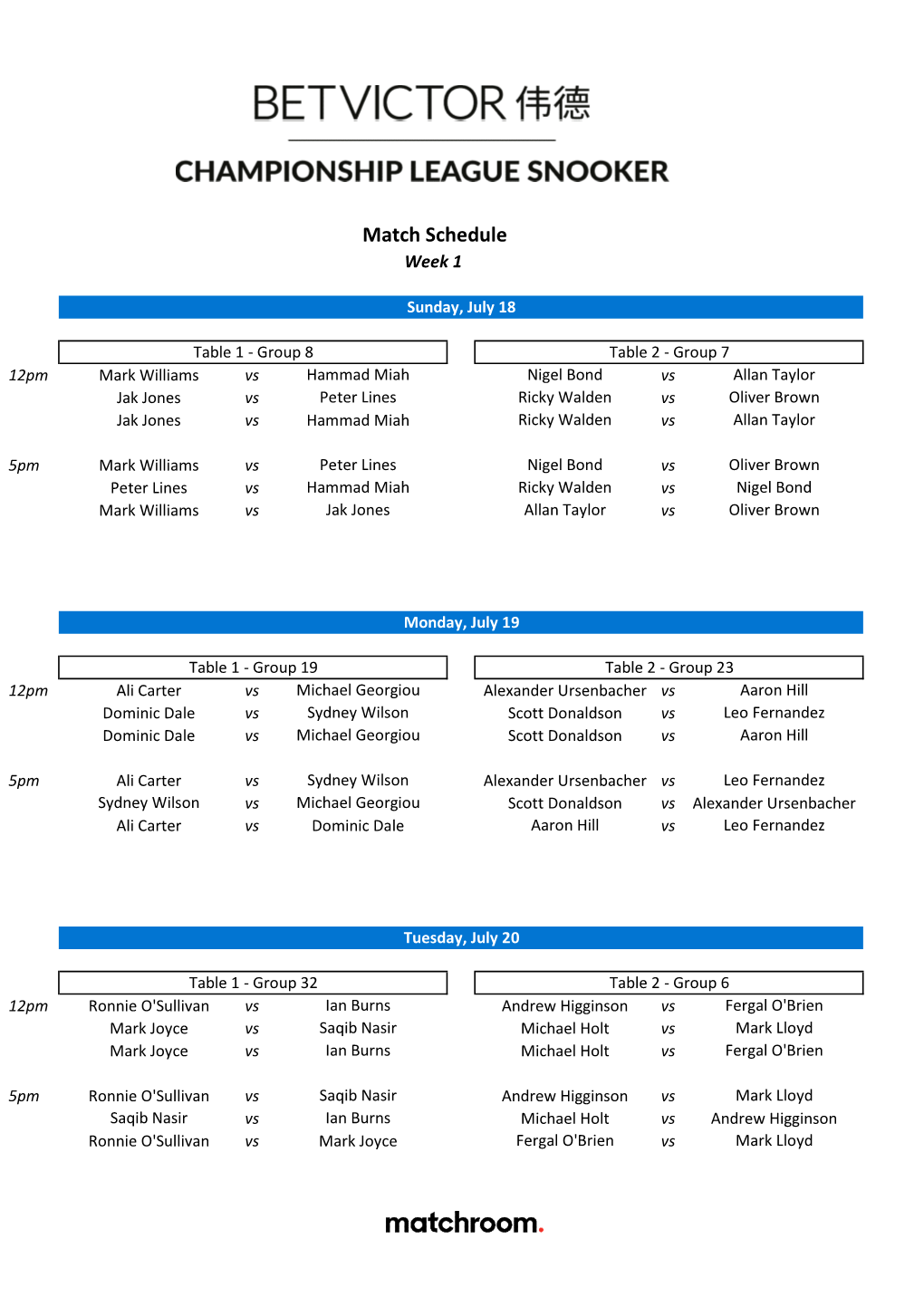 The Latest Match Schedule