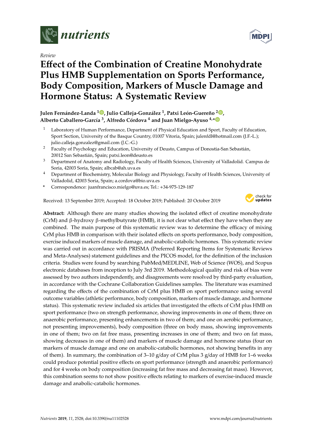 Effect of the Combination of Creatine Monohydrate Plus HMB