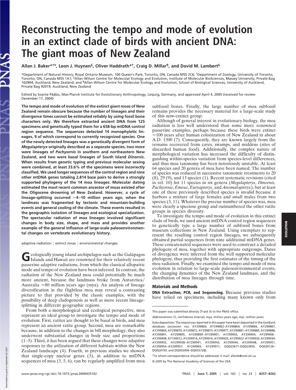 Reconstructing the Tempo and Mode of Evolution in an Extinct Clade of Birds with Ancient DNA: the Giant Moas of New Zealand