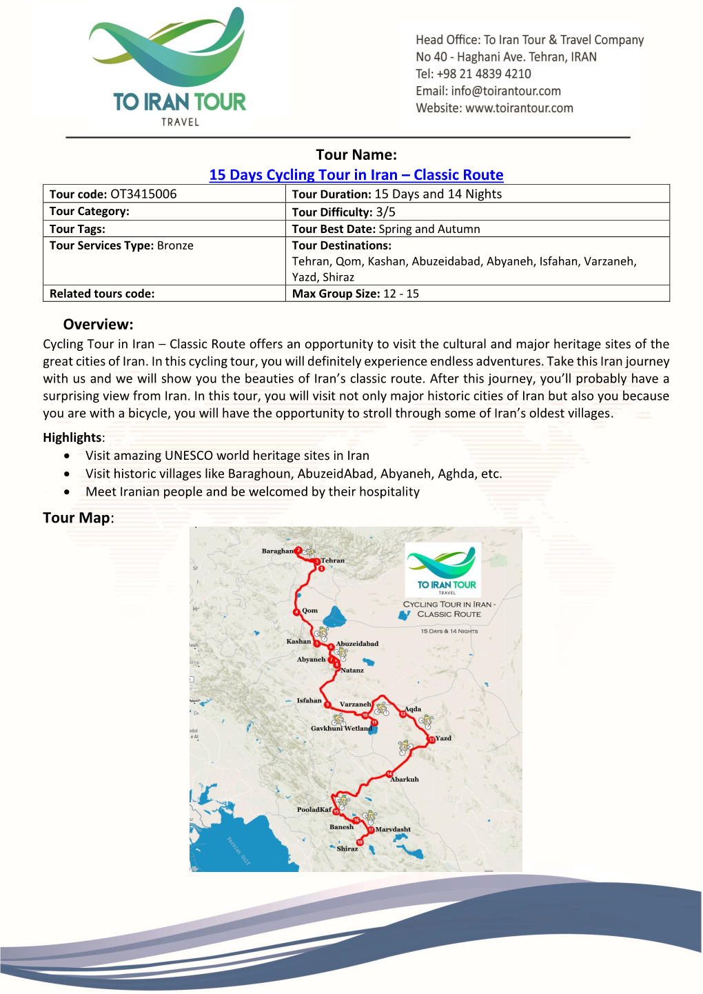 15 Days Cycling Tour in Iran – Classic Route Overview