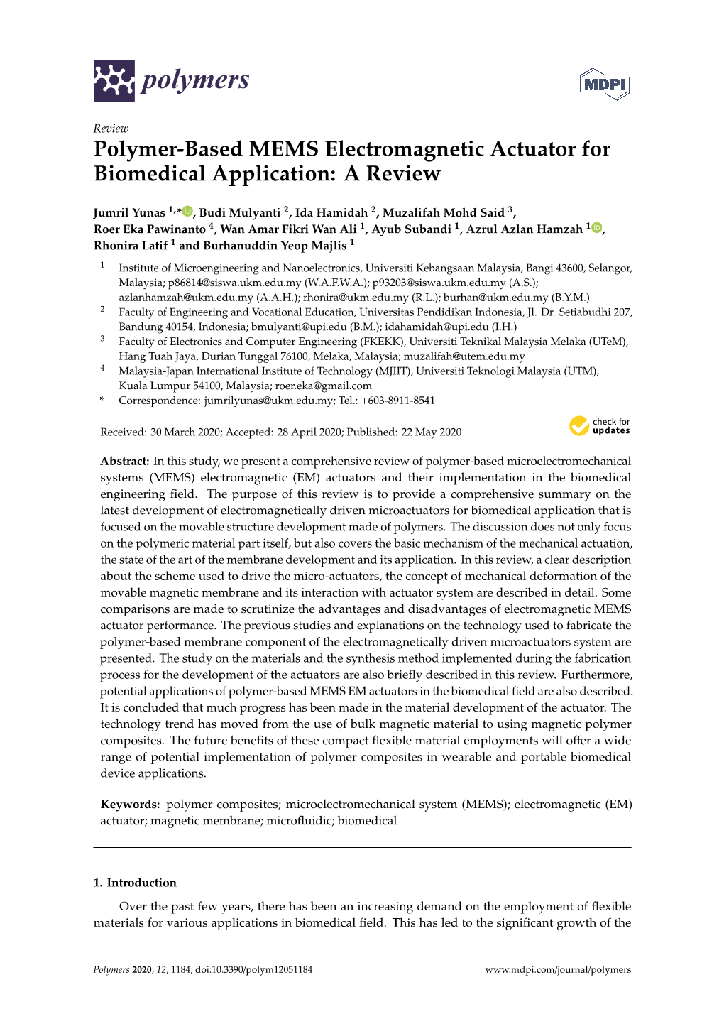 Polymer-Based MEMS Electromagnetic Actuator for Biomedical Application: a Review
